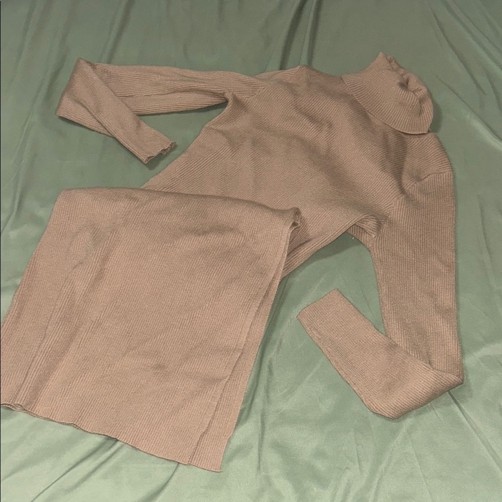 Altar’d state Tan Ribbed Turtleneck Sweater Dress